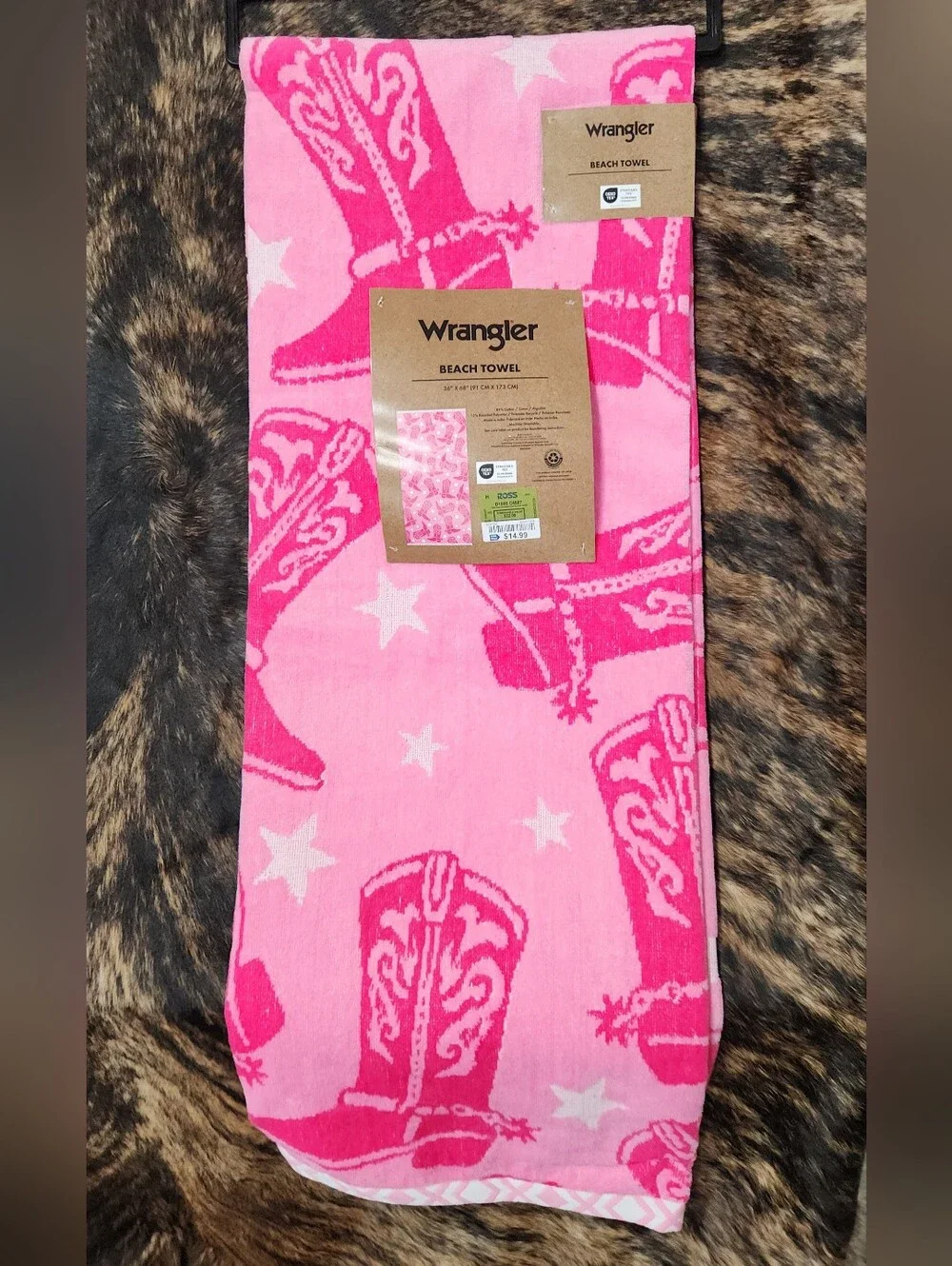 Wrangler Hot Pink and Light Pink Cowboy Boot Beach Towel